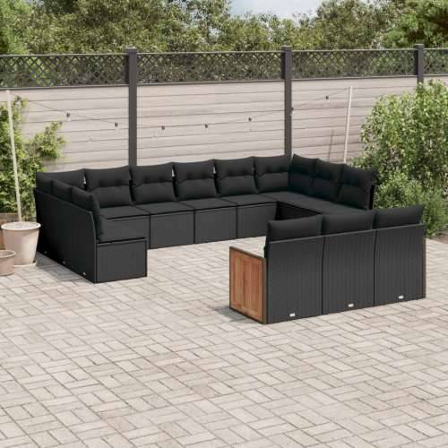 Vrtna garnitura - 13-dijelni set vrtnih sofa s jastucima poliratan crni - Crna Bez stola 1 Cijena
