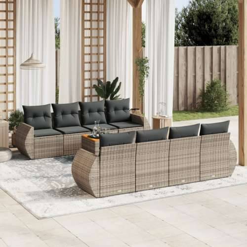 Vrtna garnitura - 9-dijelni set vrtnih sofa od poliratana s jastucima sivi - Siva 1 Cijena