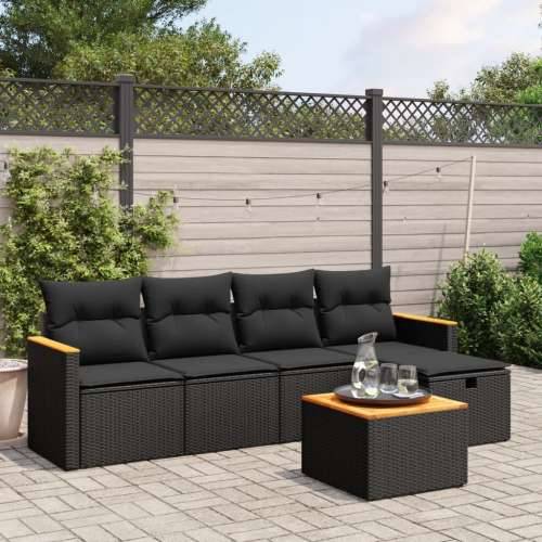 Vrtna garnitura - 6-dijelni set vrtnih sofa s jastucima crni od poliratana - Crna bez spremišta 5 Cijena