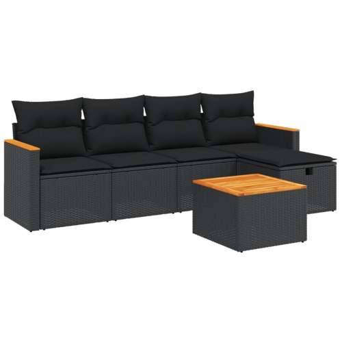 Vrtna garnitura - 6-dijelni set vrtnih sofa s jastucima crni od poliratana - Crna bez spremišta 5 Cijena