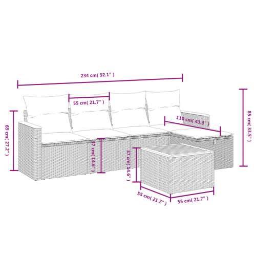 Vrtna garnitura - 6-dijelni set vrtnih sofa s jastucima crni od poliratana - Crna bez spremišta 5 Cijena