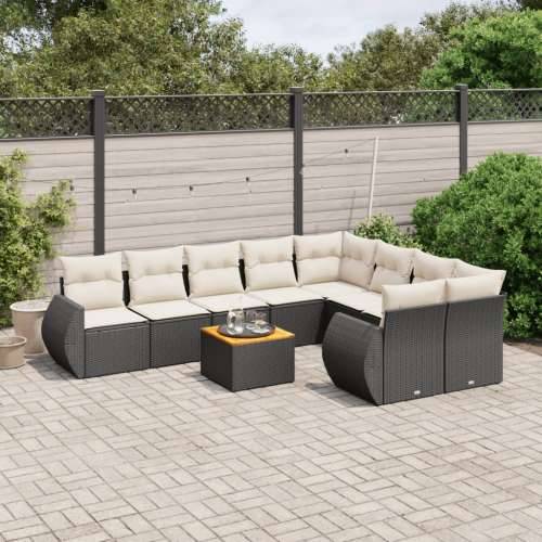 Vrtna garnitura - 10-dijelni set vrtnih sofa s jastucima crni od poliratana - Crna i krem 5x srednja + stol + 2x kutna 1 Cijena