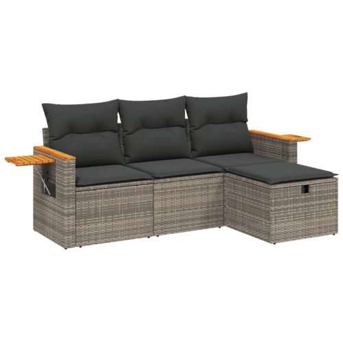 Vrtna garnitura - 4-dijelni set vrtnih sofa od poliratana s jastucima sivi - Siva bez spremišta 1 Cijena