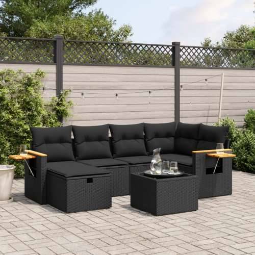 Vrtna garnitura - 7-dijelni set vrtnih sofa od poliratana s jastucima crni - Crna bez spremišta 6 Cijena