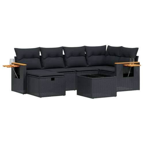 Vrtna garnitura - 7-dijelni set vrtnih sofa od poliratana s jastucima crni - Crna bez spremišta 6 Cijena