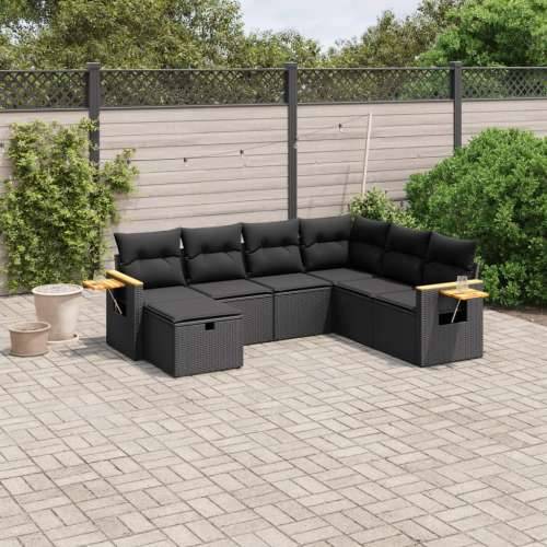 Vrtna garnitura - 7-dijelni set vrtnih sofa od poliratana s jastucima crni - Crna Bez stola 1 Cijena