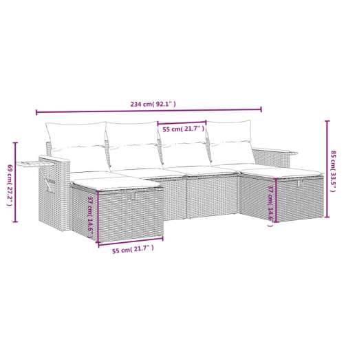 Vrtna garnitura - 6-dijelni set vrtnih sofa od poliratana s jastucima sivi - Siva bez spremišta 1 Cijena