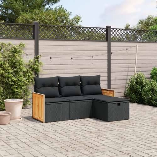 Vrtna garnitura - 4-dijelni set vrtnih sofa od poliratana s jastucima crni - Crna bez spremišta 1 Cijena
