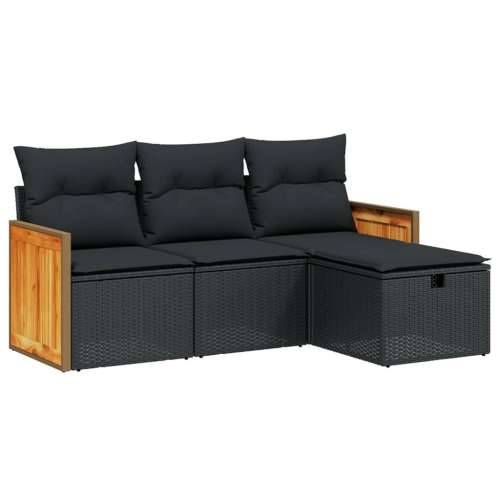 Vrtna garnitura - 4-dijelni set vrtnih sofa od poliratana s jastucima crni - Crna bez spremišta 1 Cijena