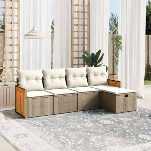 5-dijelni vrtni set sofa s jastucima bež od poliratana - Bež bez spremišta 5 Cijena