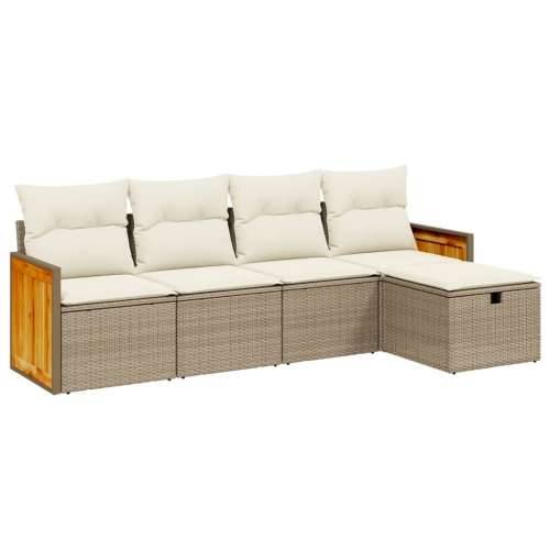 5-dijelni vrtni set sofa s jastucima bež od poliratana - Bež bez spremišta 5 Cijena