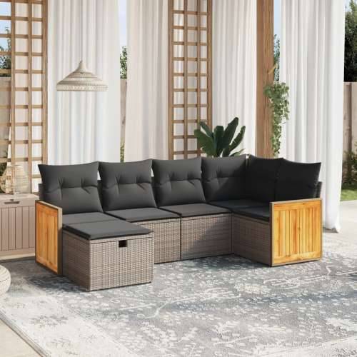 Vrtna garnitura - 6-dijelni set vrtnih sofa od poliratana s jastucima sivi - Siva bez spremišta 6 Cijena