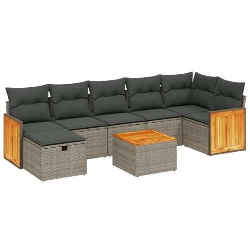 Vrtna garnitura - 8-dijelni set vrtnih sofa od poliratana s jastucima sivi - Siva bez spremišta 7 Cijena