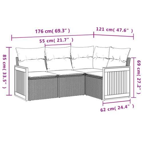 Vrtna garnitura - 4-dijelni set vrtnih sofa od poliratana s jastucima sivi - Siva Bez stola 1 Cijena