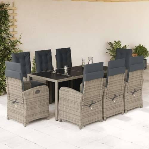 Vrtna garnitura - 9-dijelni vrtni blagovaonski set sivi od poliratana - Siva Dužina stola 190 cm 8 Cijena