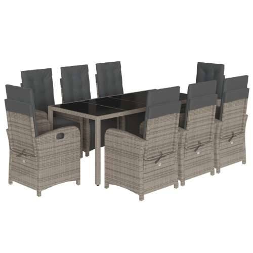 Vrtna garnitura - 9-dijelni vrtni blagovaonski set sivi od poliratana - Siva Dužina stola 190 cm 8 Cijena
