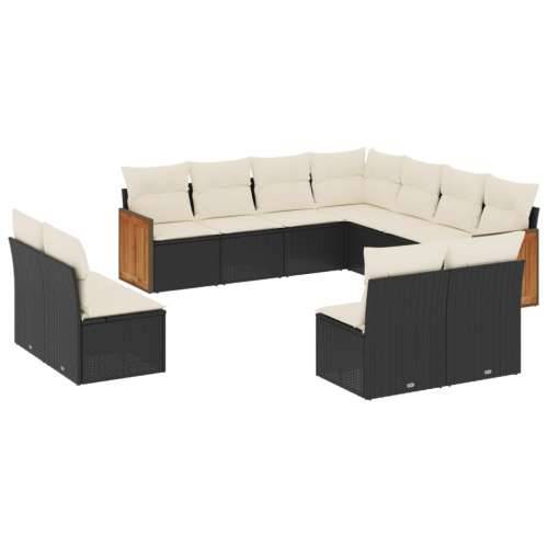 Vrtna garnitura - 11-dijelni set vrtnih sofa od poliratana s jastucima crni - Crna i krem Bez stola 1 Cijena
