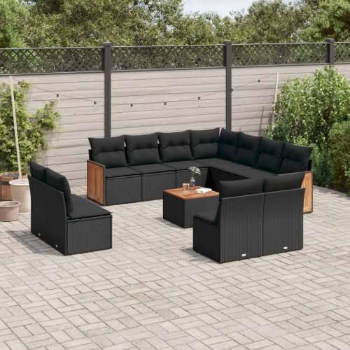 Vrtna garnitura - 12-dijelni set vrtnih sofa od poliratana s jastucima crni - Crna Sa stolom 1 Cijena