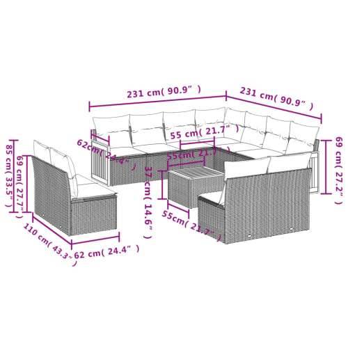 Vrtna garnitura - 12-dijelni set vrtnih sofa od poliratana s jastucima crni - Crna Sa stolom 1 Cijena