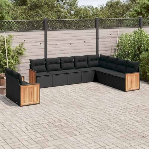 Vrtna garnitura - 10-dijelni set vrtnih sofa s jastucima crni od poliratana - Crna Bez stola 1 Cijena