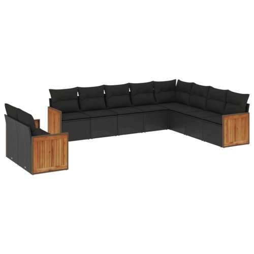 Vrtna garnitura - 10-dijelni set vrtnih sofa s jastucima crni od poliratana - Crna Bez stola 1 Cijena