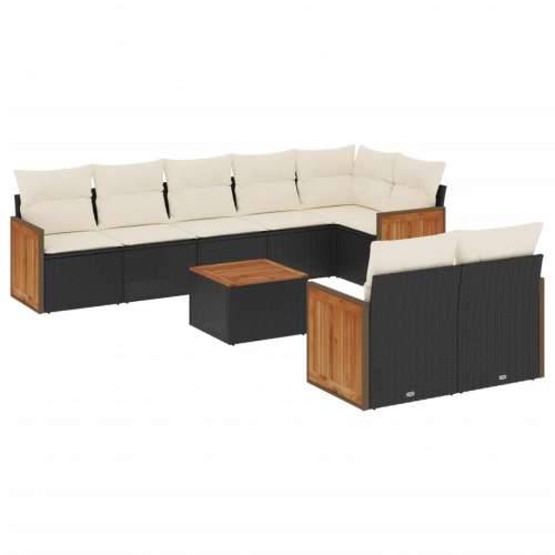 Vrtna garnitura - 9-dijelni set vrtnih sofa s jastucima crni od poliratana - Crna i krem Sa stolom 1 Cijena