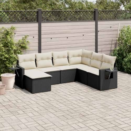 Vrtna garnitura - 7-dijelni set vrtnih sofa od poliratana s jastucima crni - Crna i krem Sa stolom 1 Cijena