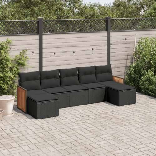 Vrtna garnitura - 7-dijelni set vrtnih sofa od poliratana s jastucima crni - Crna Bez stola 1 Cijena