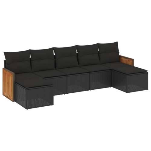 Vrtna garnitura - 7-dijelni set vrtnih sofa od poliratana s jastucima crni - Crna Bez stola 1 Cijena