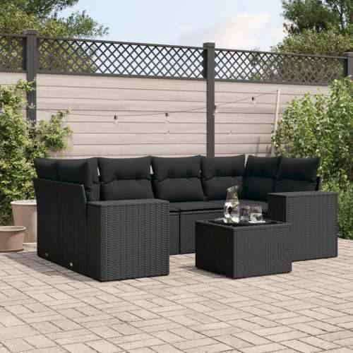 Vrtna garnitura - 7-dijelni set vrtnih sofa od poliratana s jastucima crni - Crna 1 Cijena