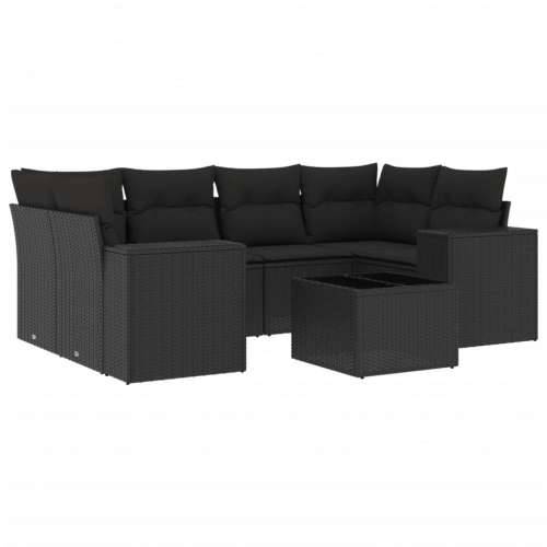 Vrtna garnitura - 7-dijelni set vrtnih sofa od poliratana s jastucima crni - Crna 1 Cijena