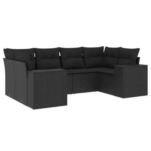 Vrtna garnitura - 6-dijelni set vrtnih sofa s jastucima crni od poliratana - Crna 1 Cijena