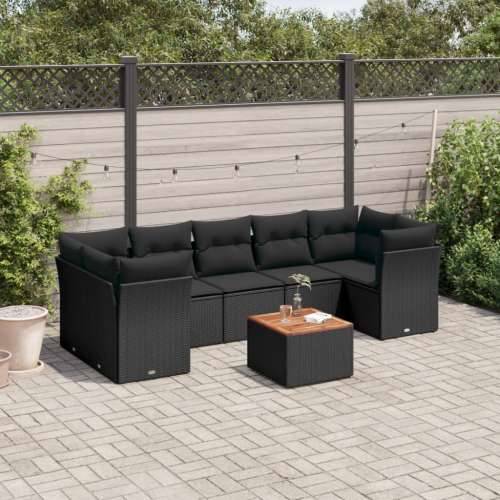 Vrtna garnitura - 8-dijelni set vrtnih sofa od poliratana s jastucima crni - Crna 3x srednja + 2x kutna + stol 1 Cijena