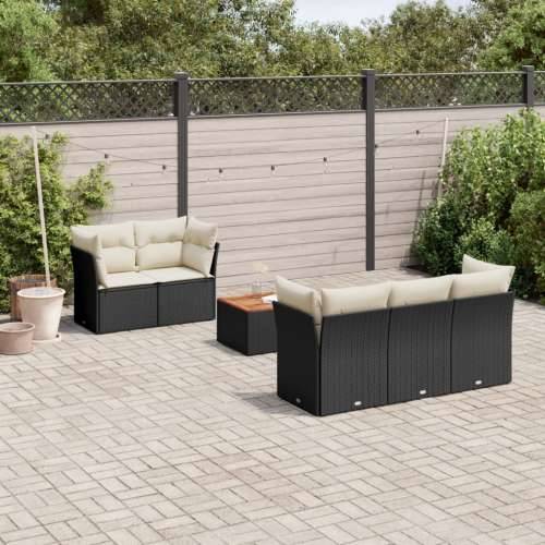 Vrtna garnitura - 6-dijelni set vrtnih sofa s jastucima crni od poliratana - Crna i krem 1 Cijena