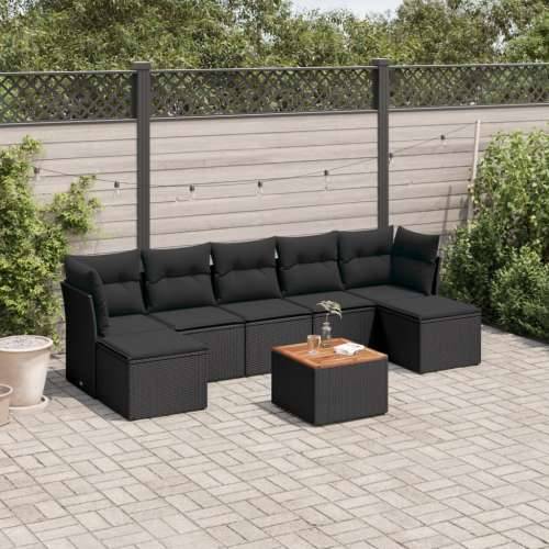 Vrtna garnitura - 8-dijelni set vrtnih sofa od poliratana s jastucima crni - Crna 1 Cijena