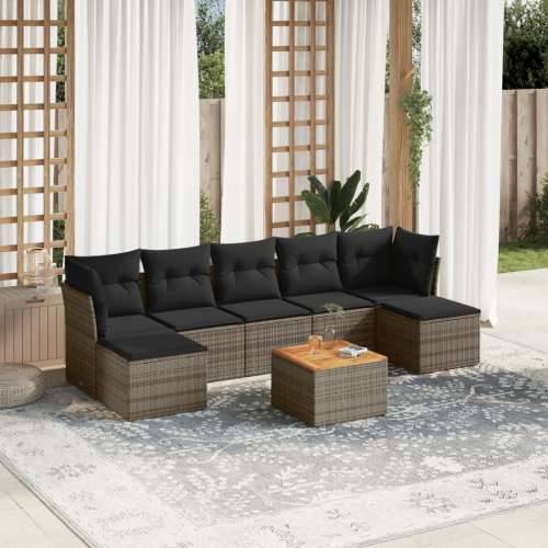 Vrtna garnitura - 8-dijelni set vrtnih sofa od poliratana s jastucima sivi - Siva 1 Cijena