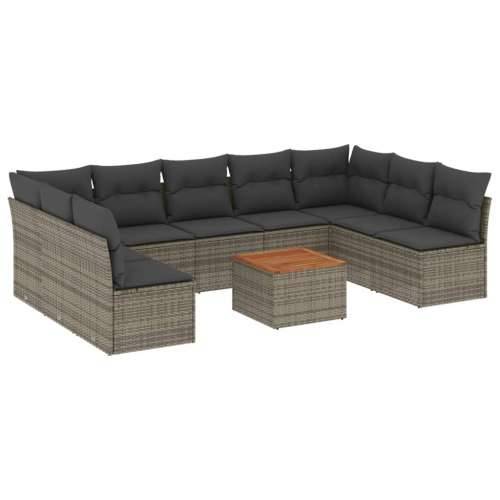 Vrtna garnitura - 10-dijelni set vrtnih sofa od poliratana s jastucima sivi - Siva 1 Cijena
