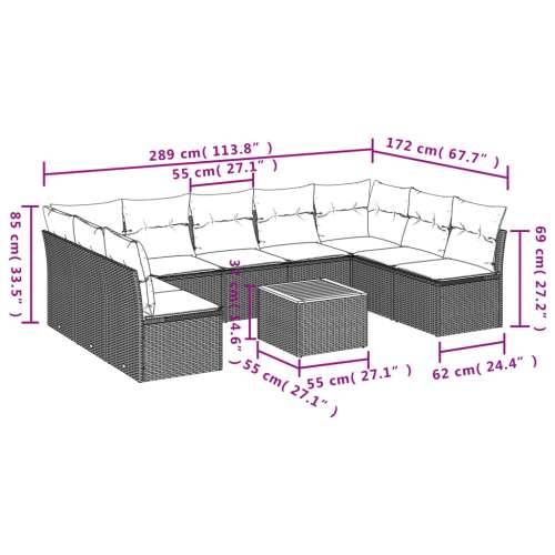 Vrtna garnitura - 10-dijelni set vrtnih sofa od poliratana s jastucima sivi - Siva 1 Cijena