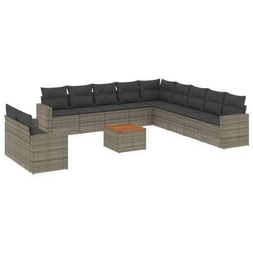 Vrtna garnitura - 12-dijelni set vrtnih sofa od poliratana s jastucima sivi - Siva 1 Cijena