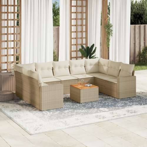 Vrtna garnitura - 10-dijelni set vrtnih sofa s jastucima bež od poliratana - Bež 1 2x corner + table + 5x middle Cijena