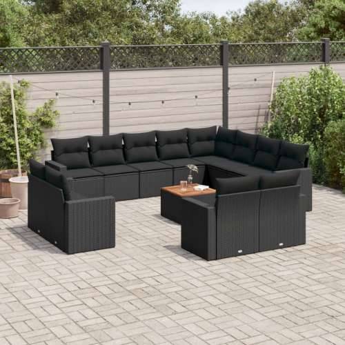 Vrtna garnitura - 13-dijelni set vrtnih sofa s jastucima poliratan crni - Crna 1 Cijena