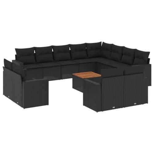 Vrtna garnitura - 13-dijelni set vrtnih sofa s jastucima poliratan crni - Crna 1 Cijena