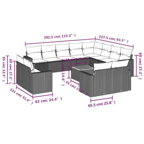 Vrtna garnitura - 13-dijelni set vrtnih sofa s jastucima poliratan crni - Crna 1 Cijena