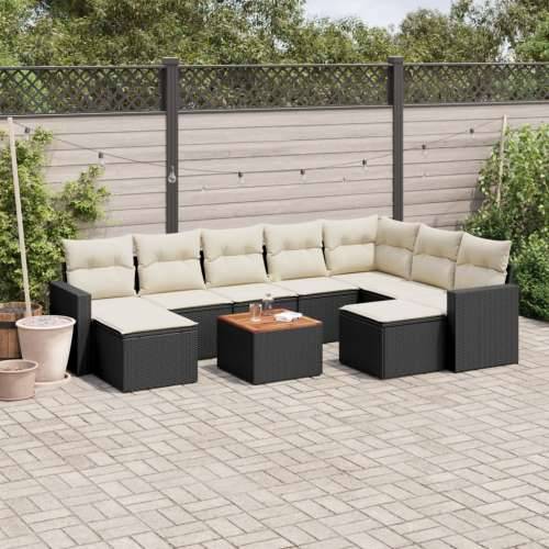Vrtna garnitura - 10-dijelni set vrtnih sofa s jastucima crni od poliratana - Crna i krem 10 Cijena