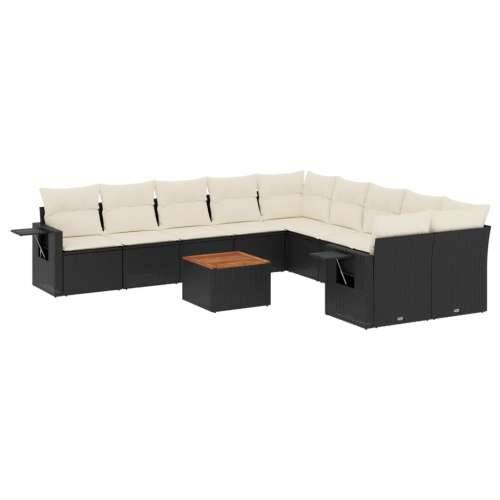 Vrtna garnitura - 11-dijelni set vrtnih sofa od poliratana s jastucima crni - Crna i krem 1 stol + 2x kutna + 6x srednja Cijena