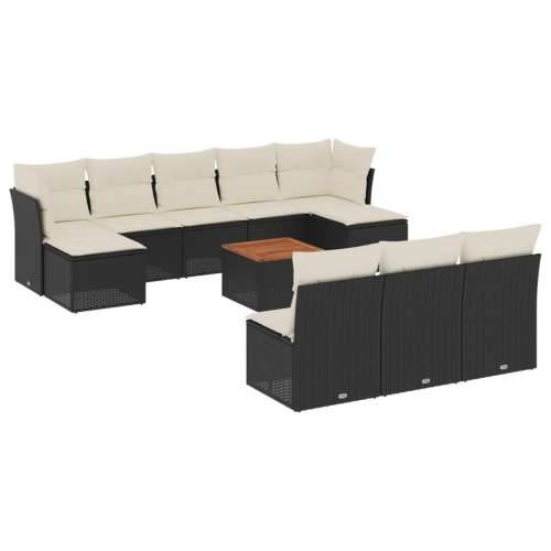 Vrtna garnitura - 11-dijelni set vrtnih sofa od poliratana s jastucima crni - Crna i krem 1 Cijena
