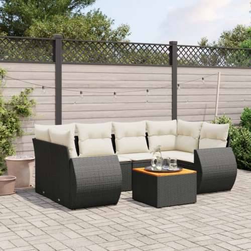 Vrtna garnitura - 7-dijelni set vrtnih sofa od poliratana s jastucima crni - Crna i krem 1 Cijena