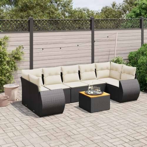 Vrtna garnitura - 8-dijelni set vrtnih sofa od poliratana s jastucima crni - Crna i krem 1 Cijena