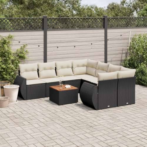 Vrtna garnitura - 9-dijelni set vrtnih sofa s jastucima crni od poliratana - Crna i krem 1 Cijena