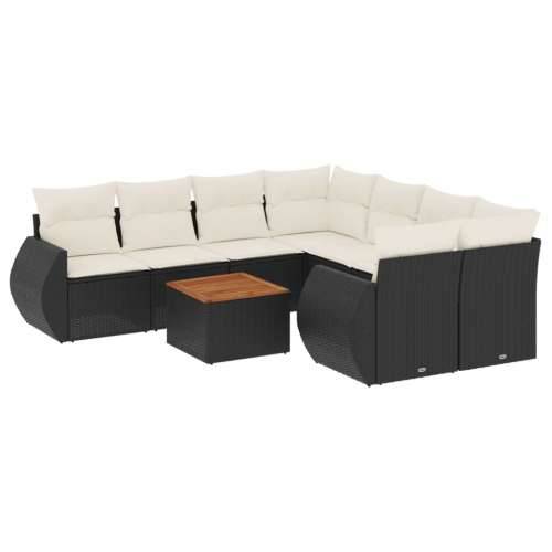 Vrtna garnitura - 9-dijelni set vrtnih sofa s jastucima crni od poliratana - Crna i krem 1 Cijena